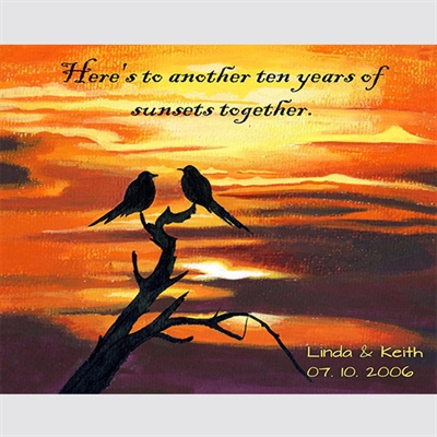 Pair of Birds at Sunset - Watercolor Print with Custom Text - myDaVinci
